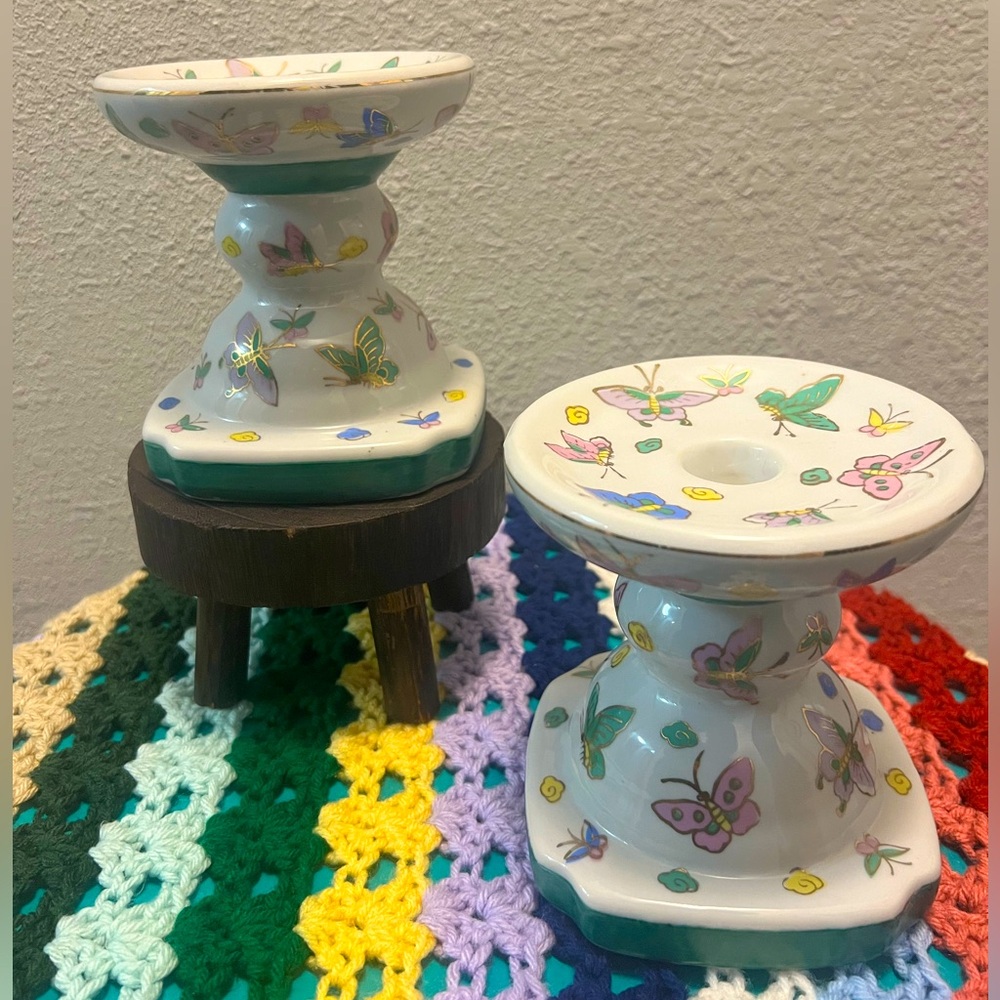 🦋 Vintage Butterfly Candlestick Pedestals (2)
